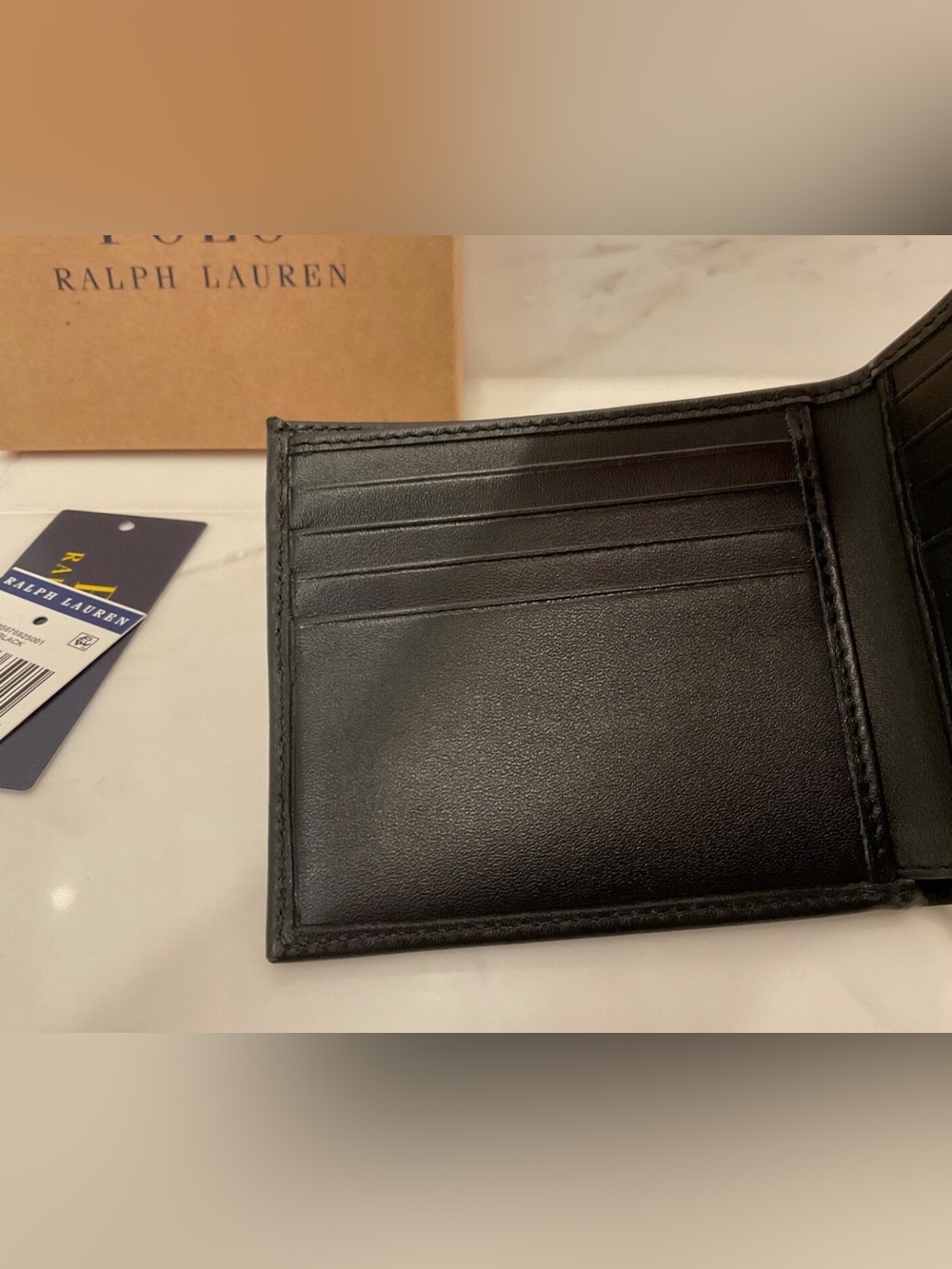 NIB Polo Ralph Lauren Leather ALL OVER PONY Double Billfold Wallet - BLACK - Picture 6 of 7